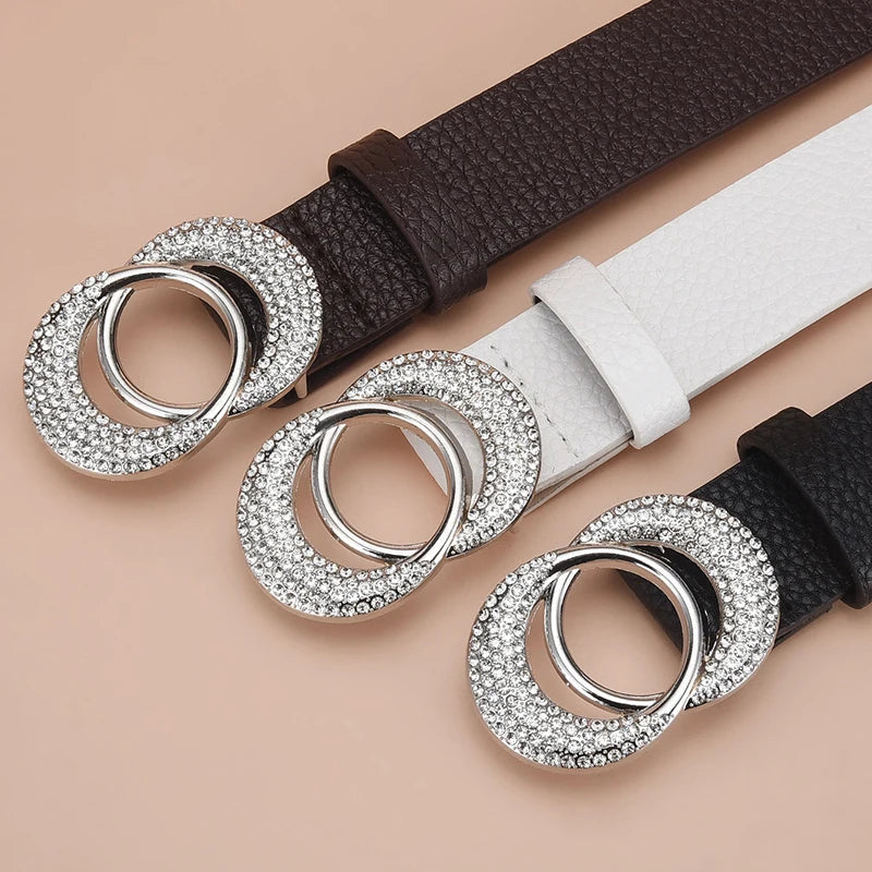 Women'S Inlaid Imitation Diamond Belt Fashion Rhinestone Women'S Belt Paired With Jeans Leather Belt，Gift For Girlfriend And Mon