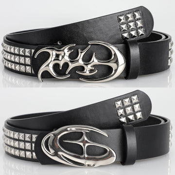 New Stylish Hollow Irregular Buckle Belts - Trendy Rivet Accessory For Gift Giving or Personal Style-Metal Pyramid For Women Men