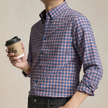 Autumn new light business fashion, cool and versatile, trendy men's long-sleeved shirt with double-sided brushed check