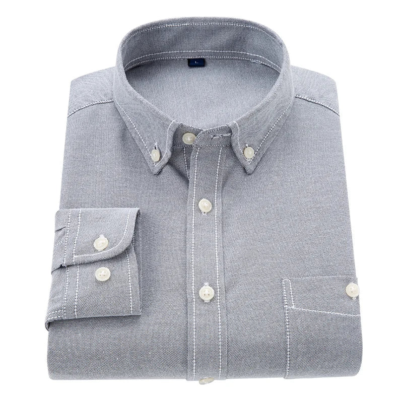 High-quality, fashionable, stylish and versatile solid-color autumn casual youth Oxford fabric men's long-sleeved shirt