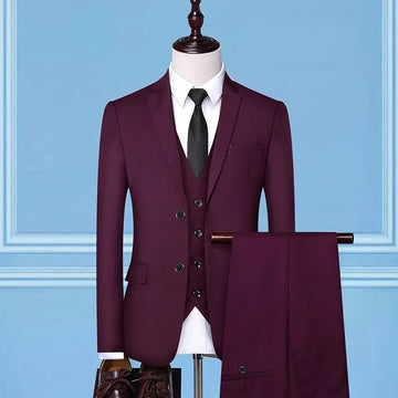 Men's Three-piece Business Casual Suit Set High-Quality Fashionable Stylish Versatile Trendy Solid-Color Work Outfit