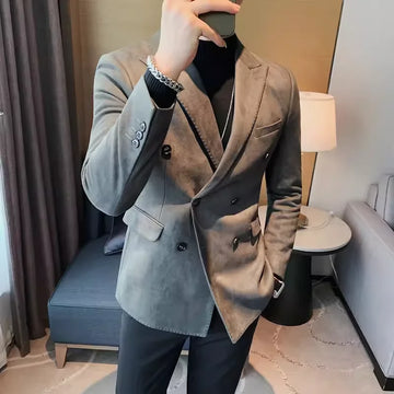 Men's Slim Fit Suede Suit Jacket High-Quality Fashion Business Casual Korean Style Solid Color Autumn/Winter Collection