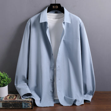 Simple men's fashion, cool and versatile, trendy solid color business shirt, autumn new style, lapel, long-sleeved, casual