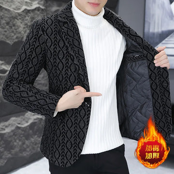 High-Quality Fled FleeceThickened Warm Winter Small Casual Suit for Men Fashionable Stylish Autumn Fits Elegant Comfortable Wear