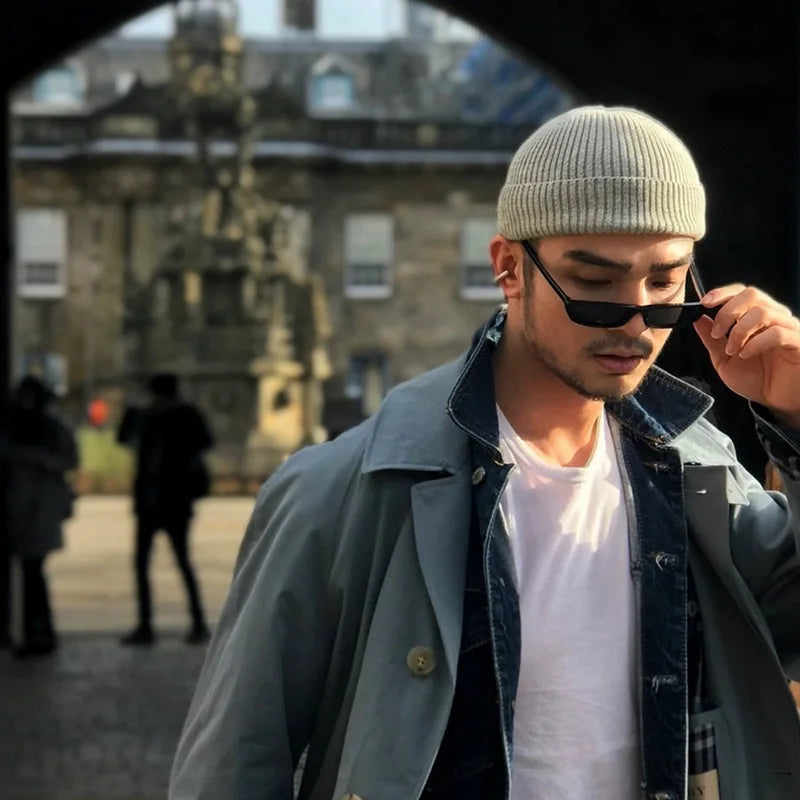 Woolen Knitted Hats for Men Women Roll Up Edge Thick Skull Melon Cap Autumn Winter Solid Warm Landlord Casual Hip Hop Beanie Hat