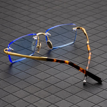 Rimless Glass Sunglasses Man Blue Natural Crystal Sunglasses Woman Luxury Brand Vintage Acetate Frame Mineral Lens Anti Scratch