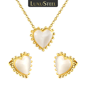 LUXUSTEELNew New Vintage Girls Classic Heart Set Earrings Necklace Jewelry Stainless Steel Premium Versatile Party Jewelry