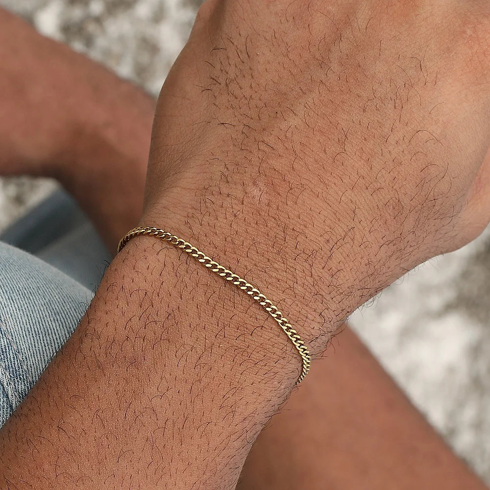 3mm Stainless Steel Cuban Chain Bracelet Men Gold Color Titanium Steel Bracelet Fashion Jewelry Trendy Bracelet For Women