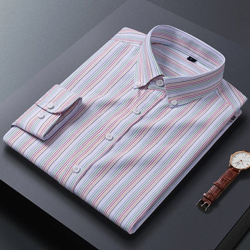 Autumn high-quality men's fashionable, stylish, versatile, casual, business striped long-sleeved Oxford fabric shirt