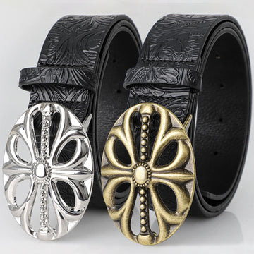 Men's Belt Bohemian Style Retro Oval Hollow Buckle Punk Rock Y2K Belt，For Men Women - Versatile for Jeans、 Dresses & Casual Wear