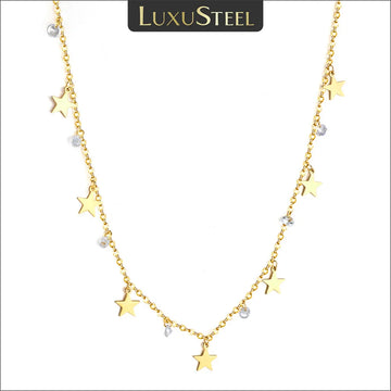 LUXUSTEEL Stars Bling CZ Stone Necklaces For Women Girls Gold Color Stainless Steel Choker Anniversary Gift Fashion Jewelry