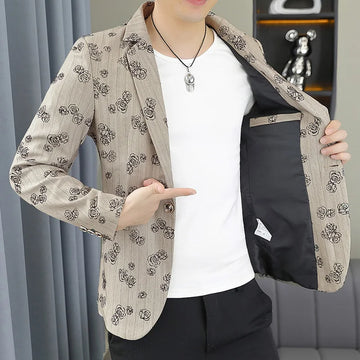 New autumn trendy, high-quality, stylish and stylish single-style slim suit jacket for teenagers with floral patterns for men