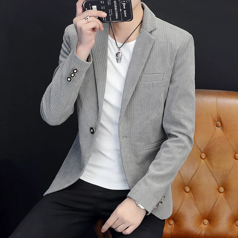 Men's spring and autumn new style high-end, cool and stylish Korean-style slim-fit small suit men's corduroy jacket