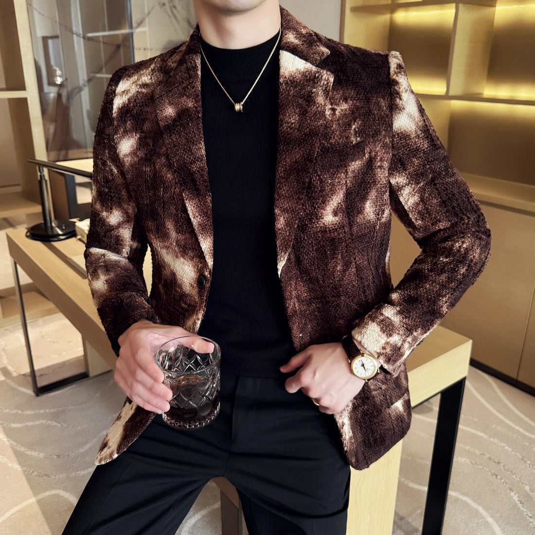 High-quality tie-dyed Chenille fashionable casual suit jacket for men, stylish business Korean-style slim-fit suit