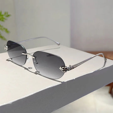 Rimless Oval Sunglasses - Vintage Gradient Casual Shades, UV400