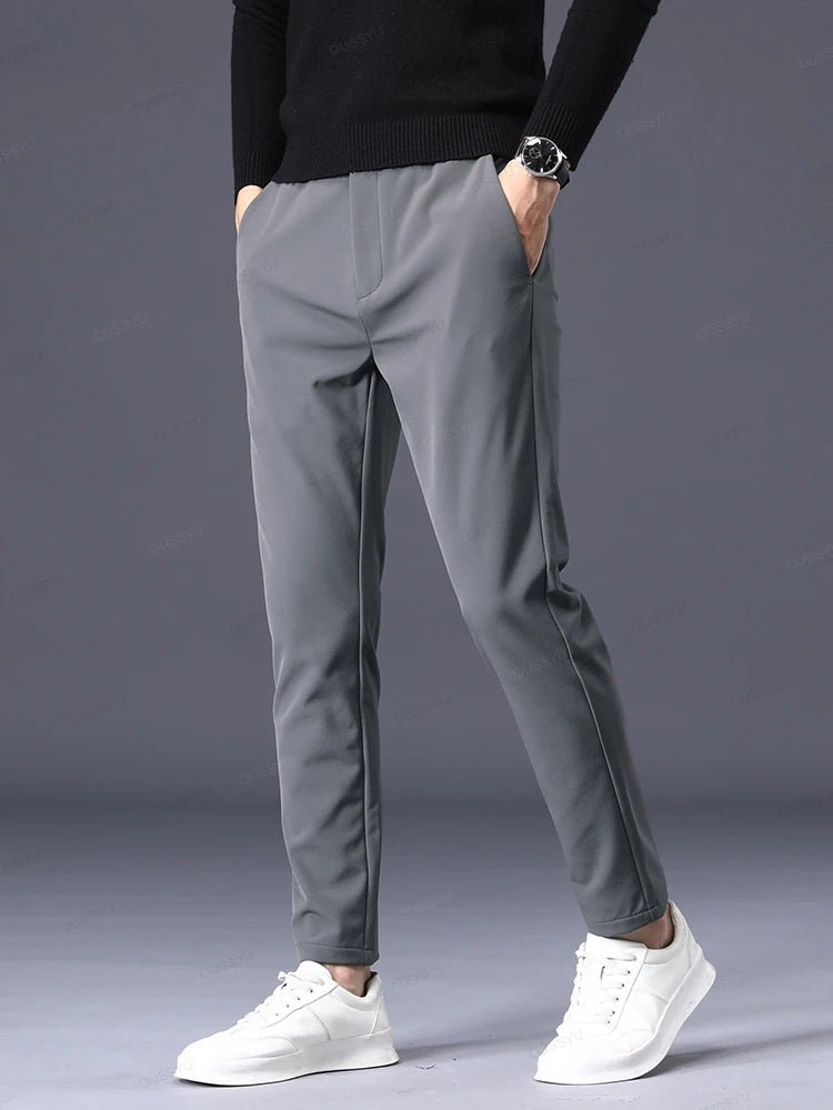 Autumn Winter Stretch Casual Pants Men Thick Business Stretch Slim Elastic Waist Jogger Korean Classic Outdoors Trousers Gift