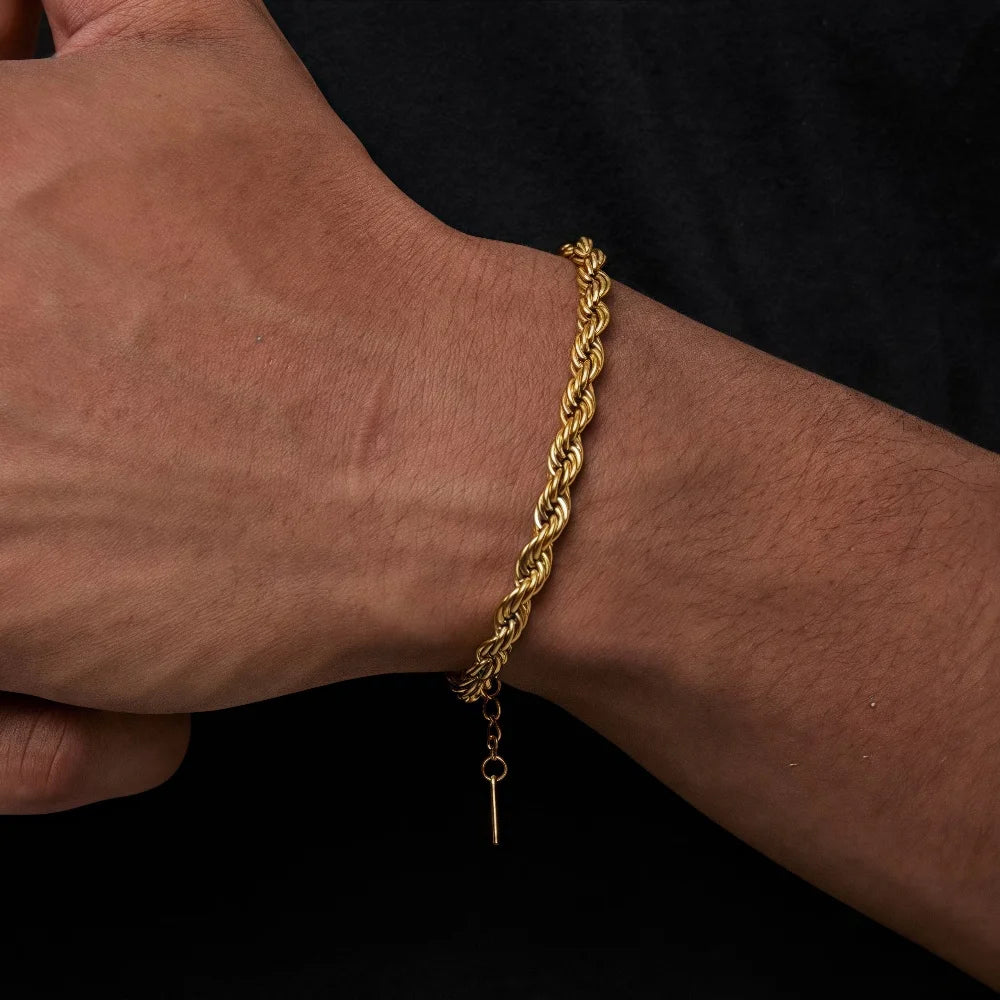 3MM Stainless Steel Twist Chain Bracelet For Men Hip Hop Square Button Titanium Steel Bracelet Retro Women Jewelry Accessories