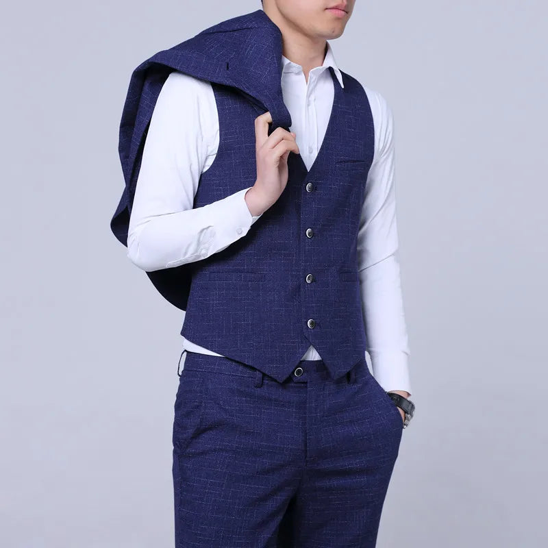 2024 Handsome Slim Three-piece Groom Suit Set - Fashion Wedding Business Casual High-Quality Suit Vest Trousers M-5XL
