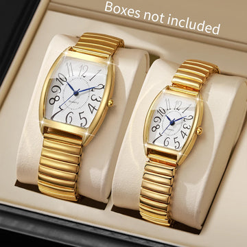 2PCS/Set Fashion Couple's Watches Alloy Elastic Strap Quartz Watches Men Women Arabic Dial Wristwatch(Without Box)