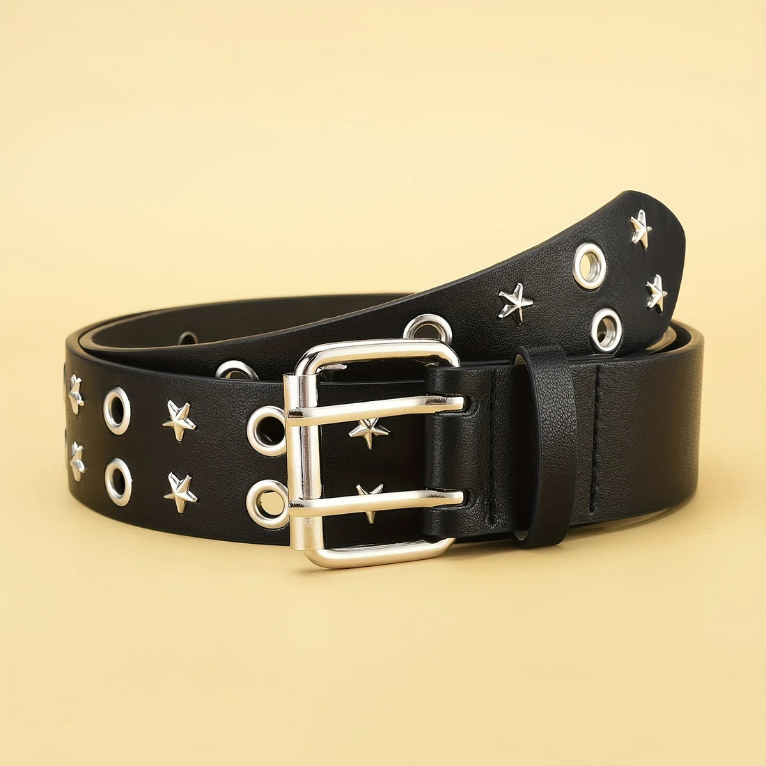 Pentagonal Star Rivet Women's Belt Double Row Needle Buckle Fashion Men's Belt Leather Belt Hip Hop Punk Rock Style Jeans Belt