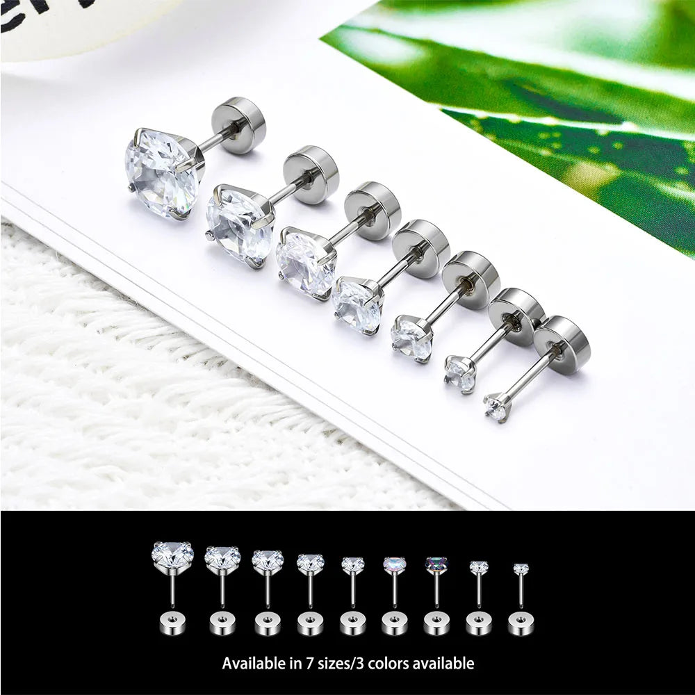 10/50/100PCS 316L Medical Stainless Steel Earnail 2-8mm Kit Four Claw Round Cubic Zirconia Women's Ear Cartilage Nail