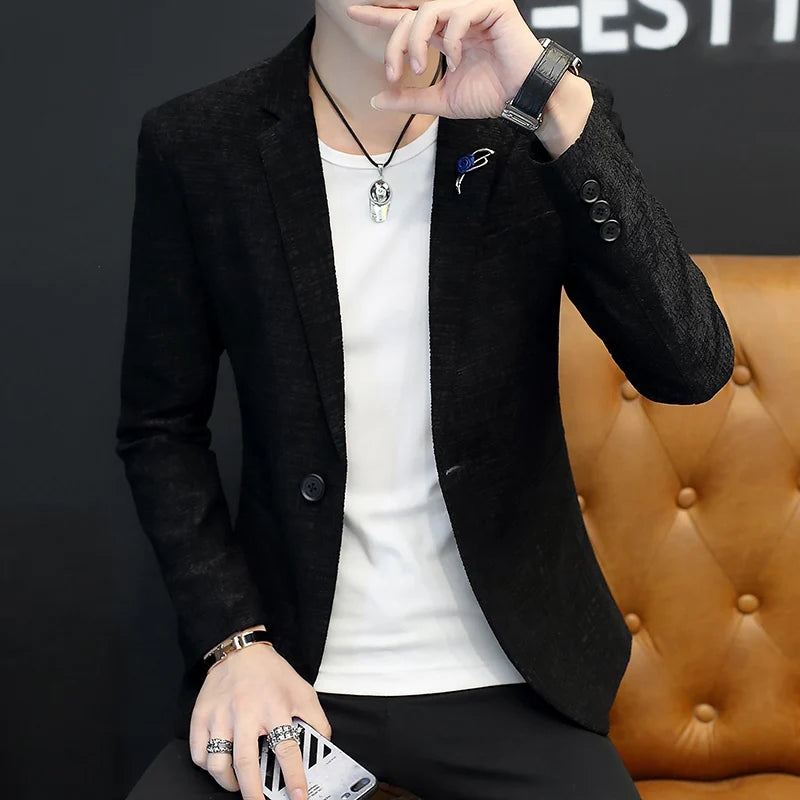 Men's Slim Fit Fashion Youth Single Breasted Coat Spring Autumn Thin Handsome Casual Suit Korean Trend Hidden Button Detail