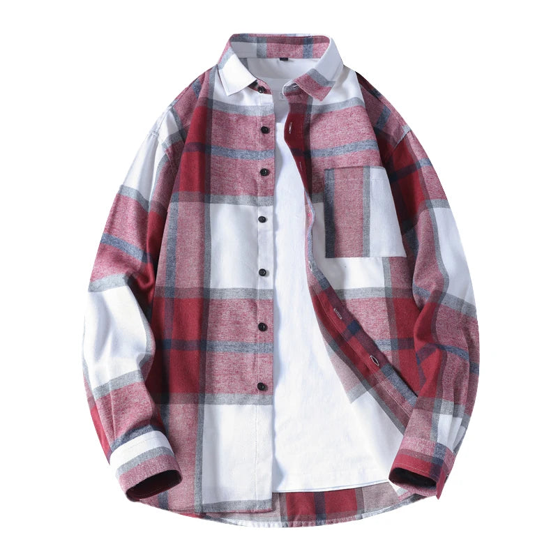 High-quality autumn new style, fashionable, stylish, versatile and casual checkered men's shirt for teenagers