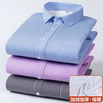 Winter men's warm long sleeve shirt with fleece and thickening anti-wrinkle non-ironing business casual professional formal wear