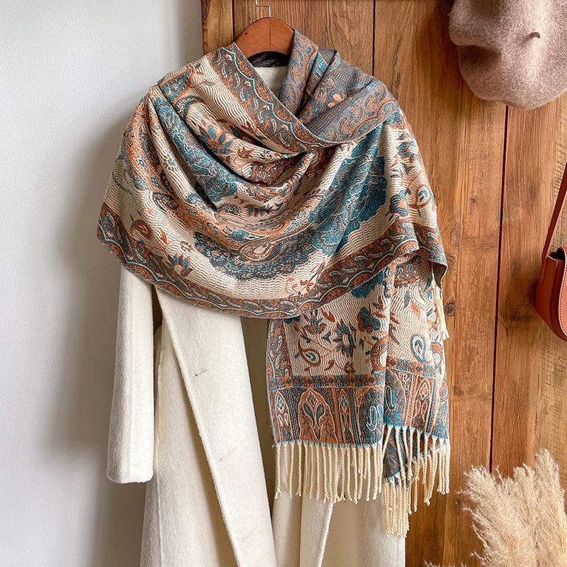 65*200cm Winter Thick Warm Jacquard Women Scarf Soft Cashmere Luxury Neckerchief Shawl Headband Bufanda Foulard