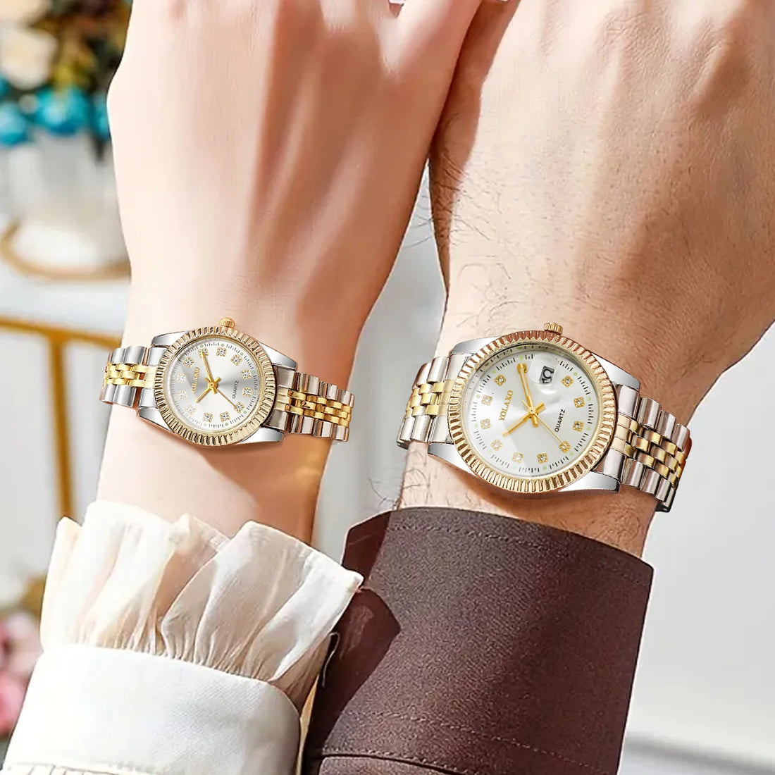 2PCS Fashion Couple Watches Set Luxury Men Women Calendar Quartz Wristwatch Reloj Hombre Mujer（Without Box）