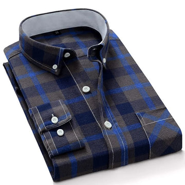 High-quality autumn fashion, cool and trendy casual business pure cotton versatile men's checked shirt with long sleeves