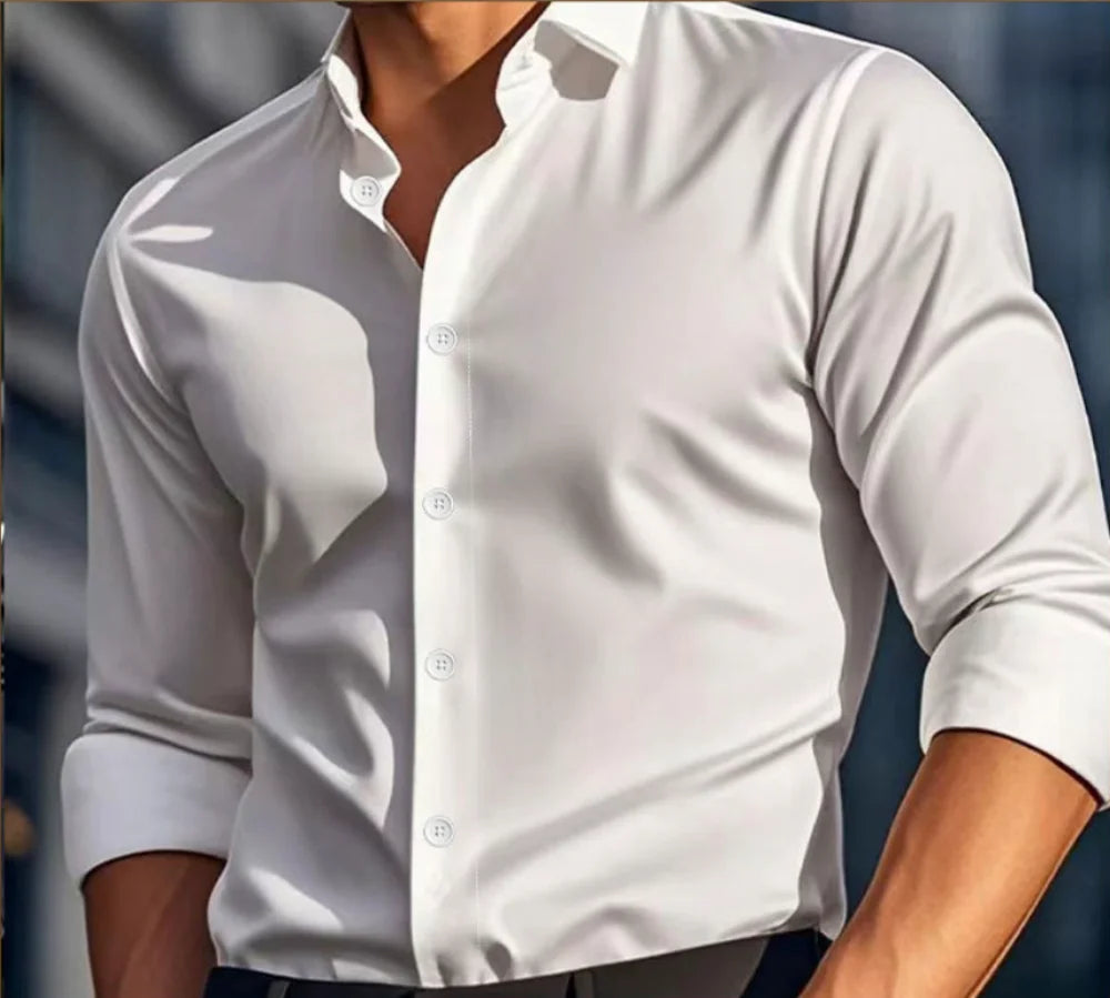Men's long-sleeved shirts in stock, casual solid colors, fashionable and stylish, high-quality business men's shirts, no-iron su