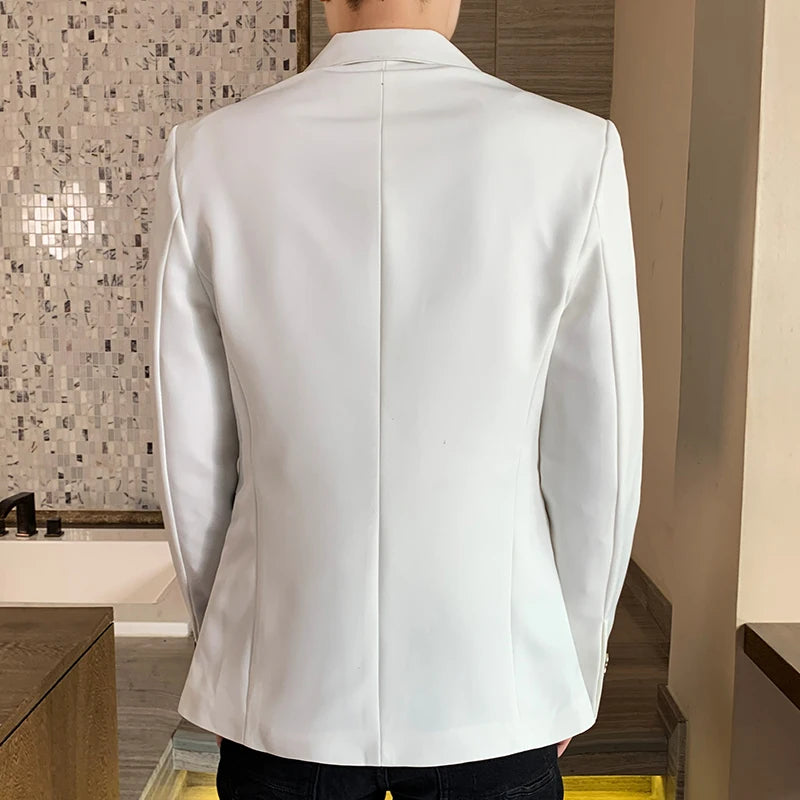 Men's Slim Fit Blazer High-Quality Autumn Fashion Handsome Match Color Business Casual Korean Suit Costume Croisé