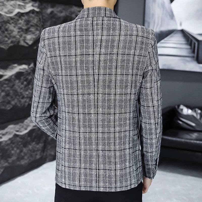 High-quality, fashionable checked new suit Korean-style fitted top, casual single suit, trendy spring and autumn formal jacket