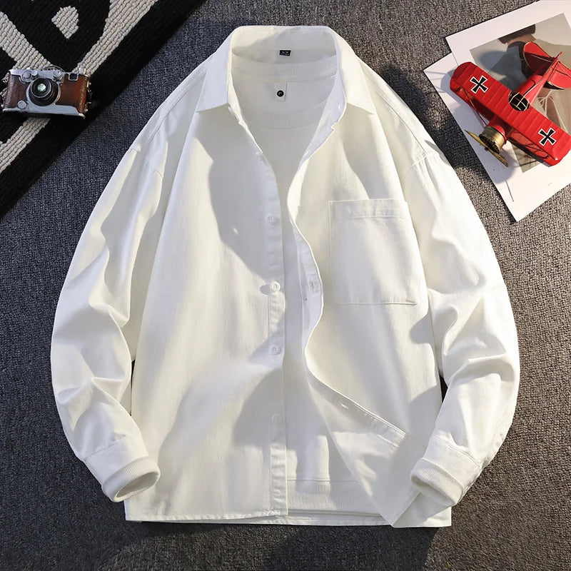 High-quality men's fashionable and stylish autumn new pure cotton workwear versatile long-sleeved shirts for teenagers