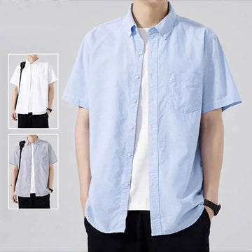 Summer new men's short sleeve business casual social non-ironing solid color all match Oxford woven shirt breathable slim