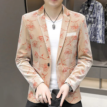 High Quality Autumn New Men's Fashion Handsome All Printed Casual Business Slim-fit Korean Suit  Stage Clothes for Singers Men