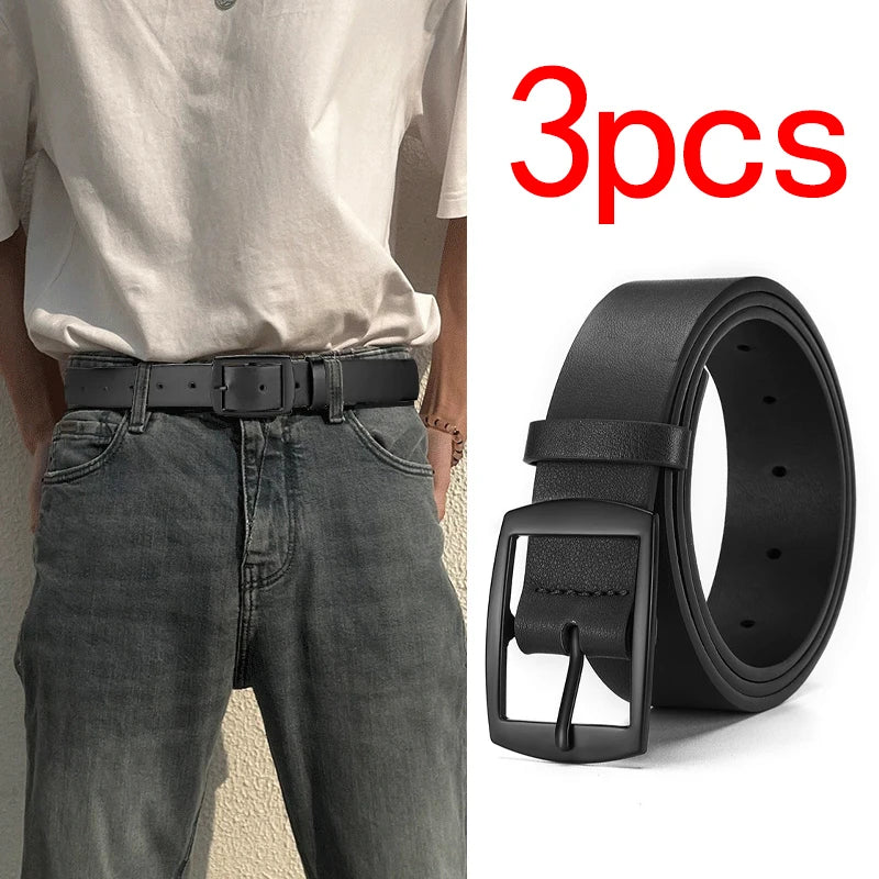 3pcs Fashion Men's Metal Pin Buckle Belt Leisure Business Accessory Designer Belt，For Jeans Waist Strap Plus Size，For Ideal Gift