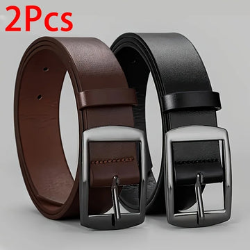 2pc Fashion Luxury Belt for Men PU Leather Belt Metal Pin Buckle Belt High Quality Designer Waist Strap Belt for Jeans Plus Size