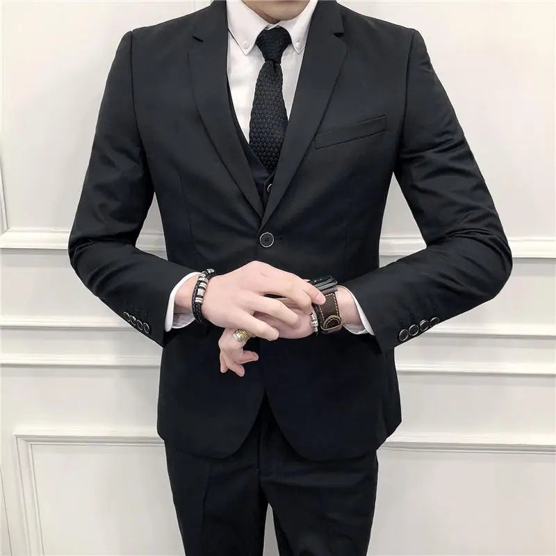 High-End Brand Solid Color Formal Business Office Suit  Blazer Vest Pants Three-Piece Set for Groom Wedding Show Dress Party