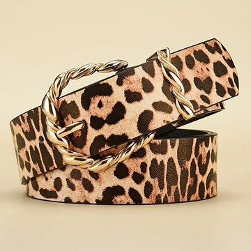 1pc New Women's Belt Retro Leopard Pattern Belt Trend Gold Alloy Buckle Belt PU Leather Belt Paired with Jeans Belt Lady Belt