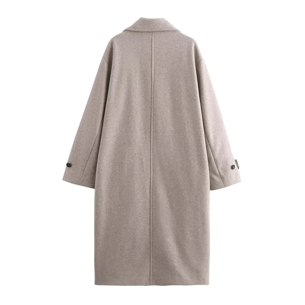 European and American style autumn and winter new product, women's soft loose collared long sleeved coat, mid length coat