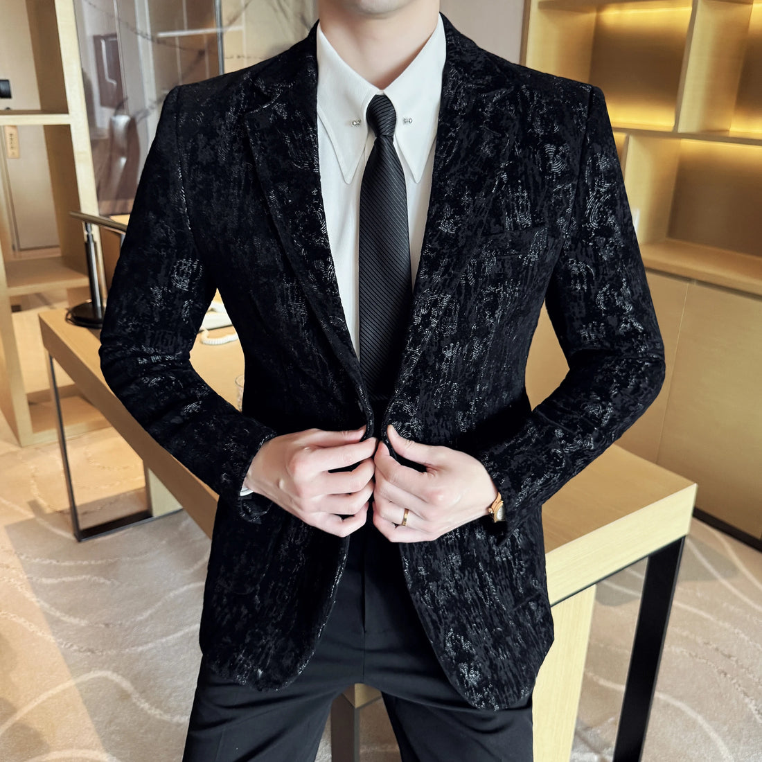 High-quality jacquard fashionable, stylish and versatile business casual suit jacket for men, Korean-style slim-fit suit