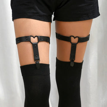 Punk Metal Tassel Pendant Pink Adjustable Heart Leg Garter With Anti-Slip Clips,Elastic Y2K Gothic Thigh Garter For Ladies Black