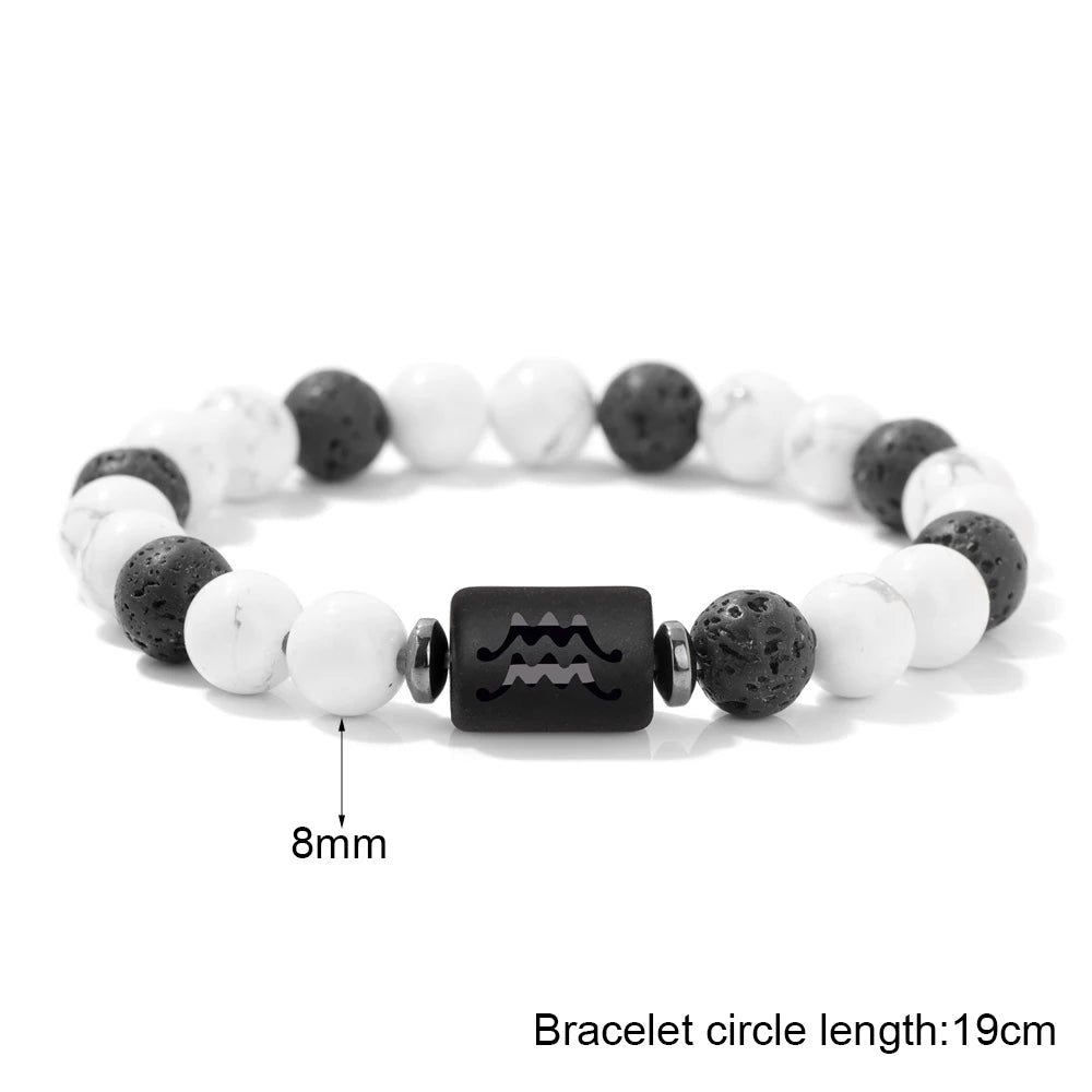 12 Zodiac Signs Natural Stone Bracelets Taurus Cancer Virgo Pisces Bracelets Ladies Men Couples Friendship Jewelry Gift Bracelet