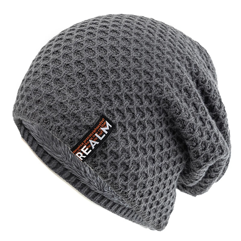 New Unisex Winter Hats For Men & Women Warm Ski Beanie Hat Letter Label Decor Thermal Lined Knitted Hat