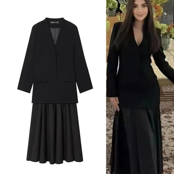 2025 New Women Fashion Dress Splicing Blazer Long Dresses Long Sleeve Office Chic Dresses For Women Spring Autumn Dress