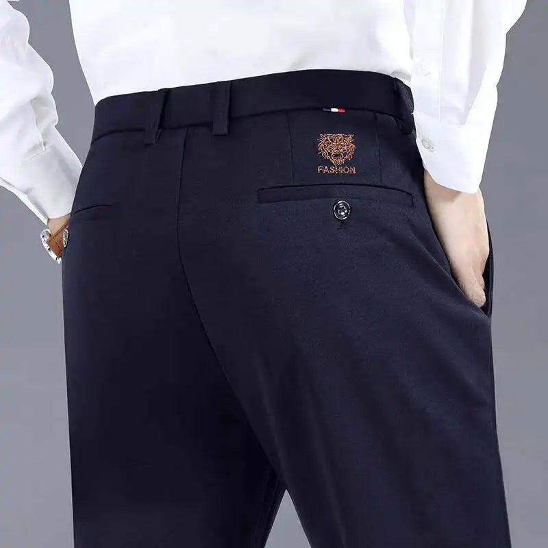 29-42 Men's Summer Thin Fashion Business Casual Suit Pants Long Pants Men's Elastic Straight Sleeve Formal Pants Plus Size