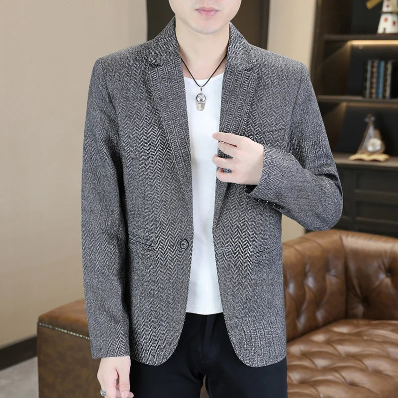 High-quality, fashionable and stylish men's all-purpose business autumn new Korean-style top casual single suit trendy jacket