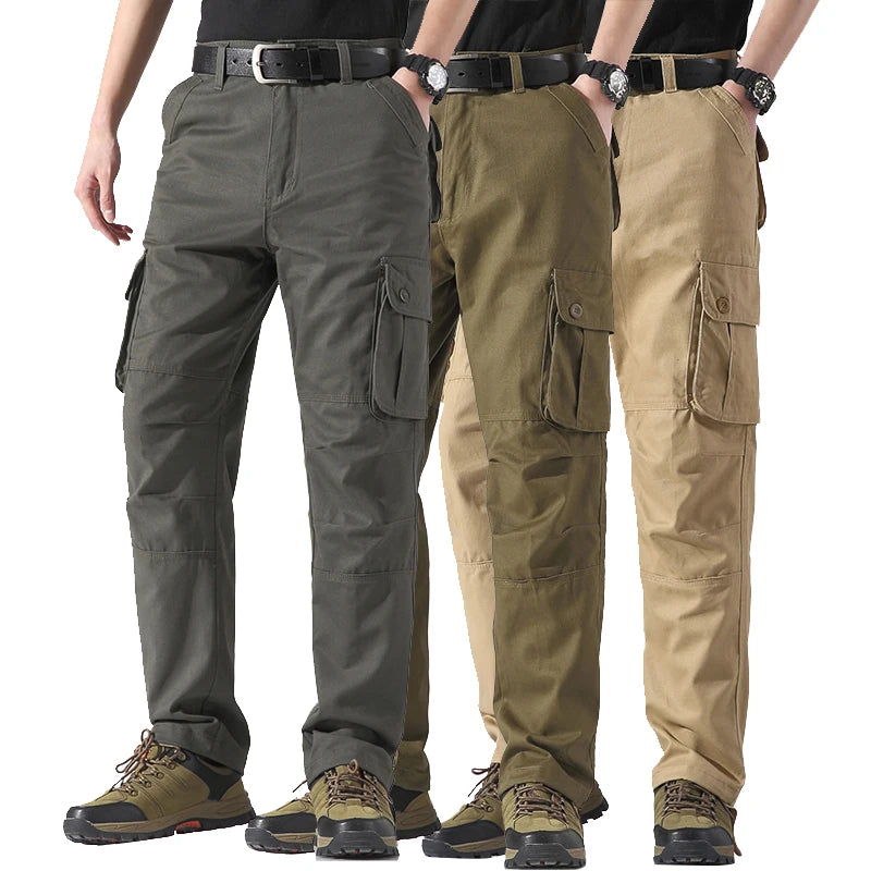 Male Cargo Pants Tactical Cotton Overalls Outdoor Utility Work Trousers Relaxed Fit Big Size Hombre Clothing